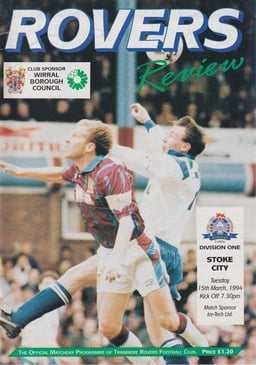 Tranmere Rovers v Stoke City Match Programme 1994-03-15